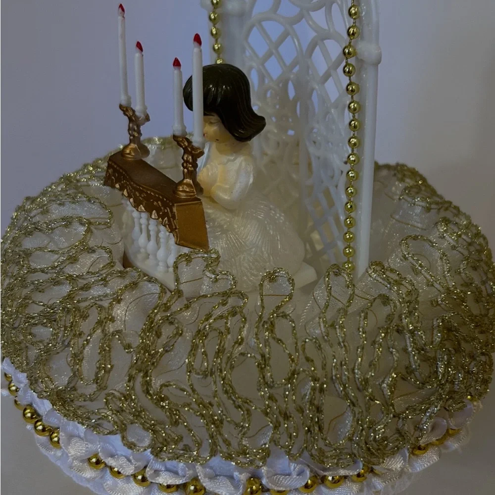 Elegant Gold and White Prayer Candle Holder